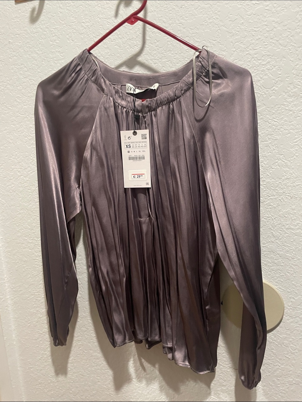 Zara Satin Pleated Blouse — Mauve Taupe